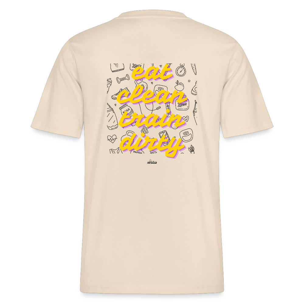 "Eat Clean Train Dirty" Premium Tee Black Backprint - natural raw
