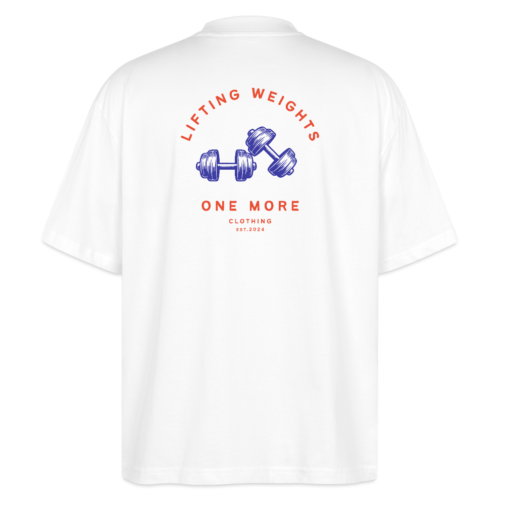 "Lifting Weights" Oversized Premium Tee Backprint - white