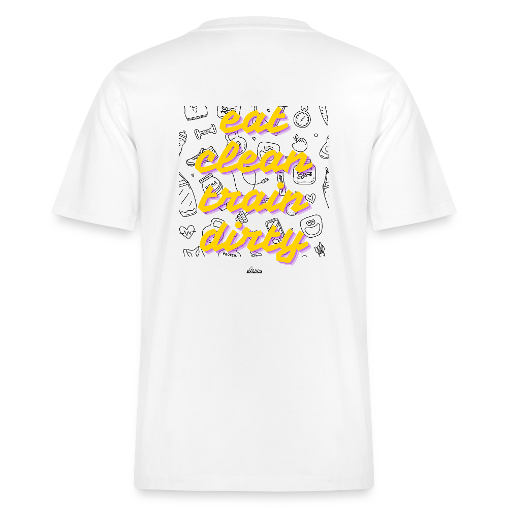 "Eat Clean Train Dirty" Premium Tee Black Backprint - white