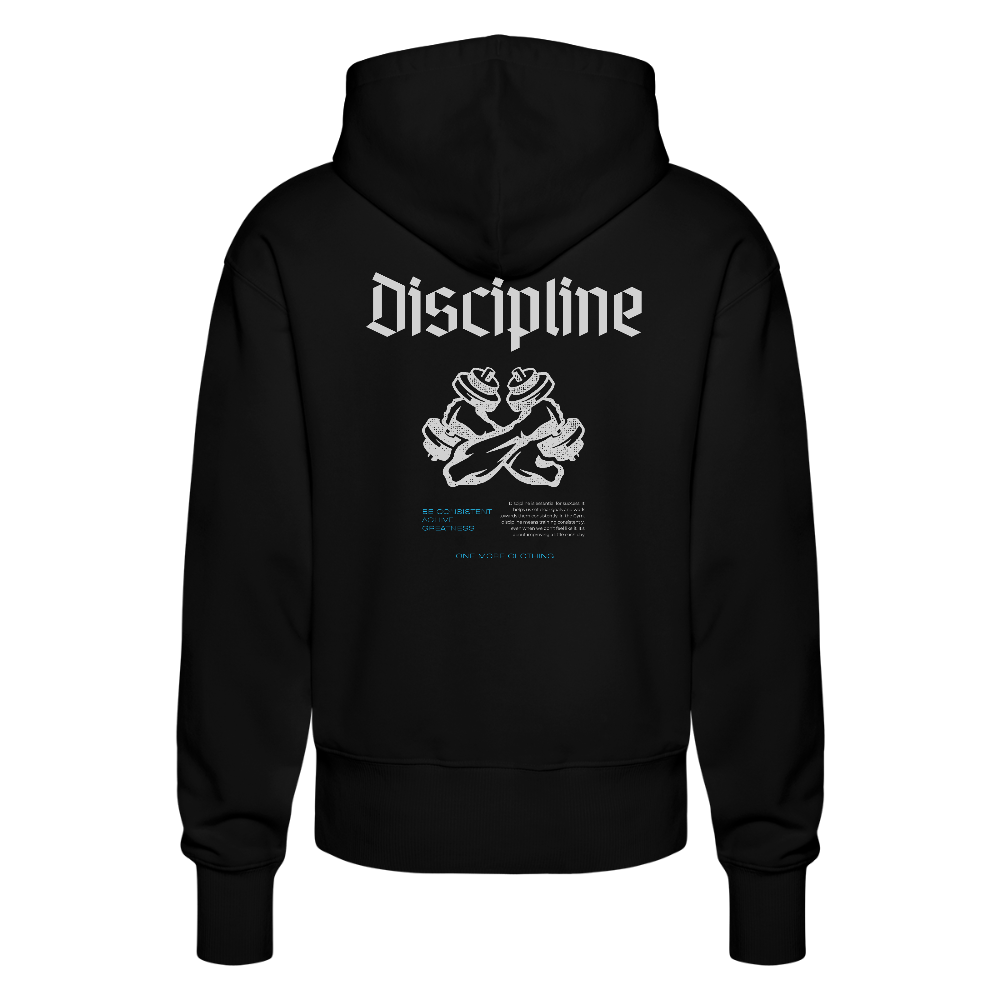 "Discipline" Premium Hoodie White Backprint - black