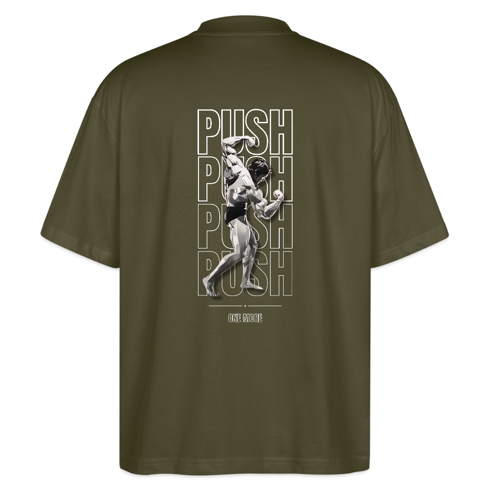 "PUSH" Oversize Premium Tee White Backprint - khaki