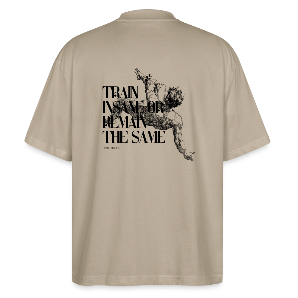 "Train Insane" Oversized Premium Tee Black Backprint - stone