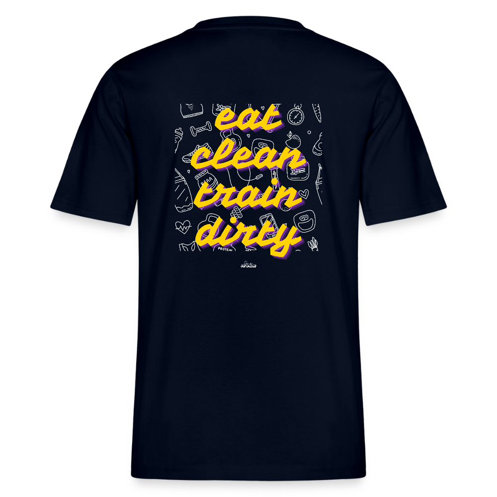 "Eat Clean Train Dirty" Premium Tee White Backprint - french navy