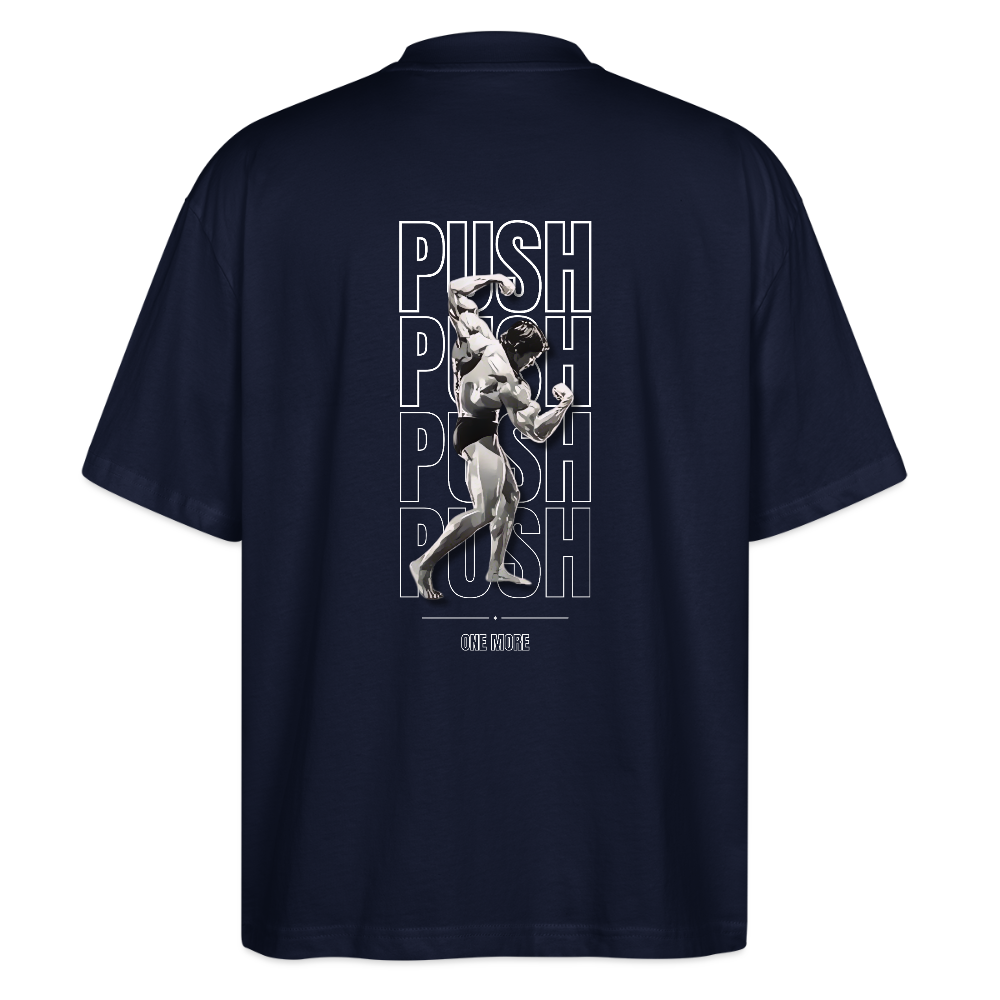 "PUSH" Oversize Premium Tee White Backprint - navy