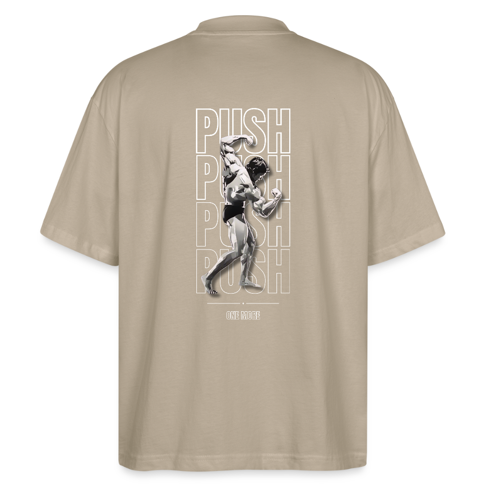 "PUSH" Oversize Premium Tee White Backprint - stone
