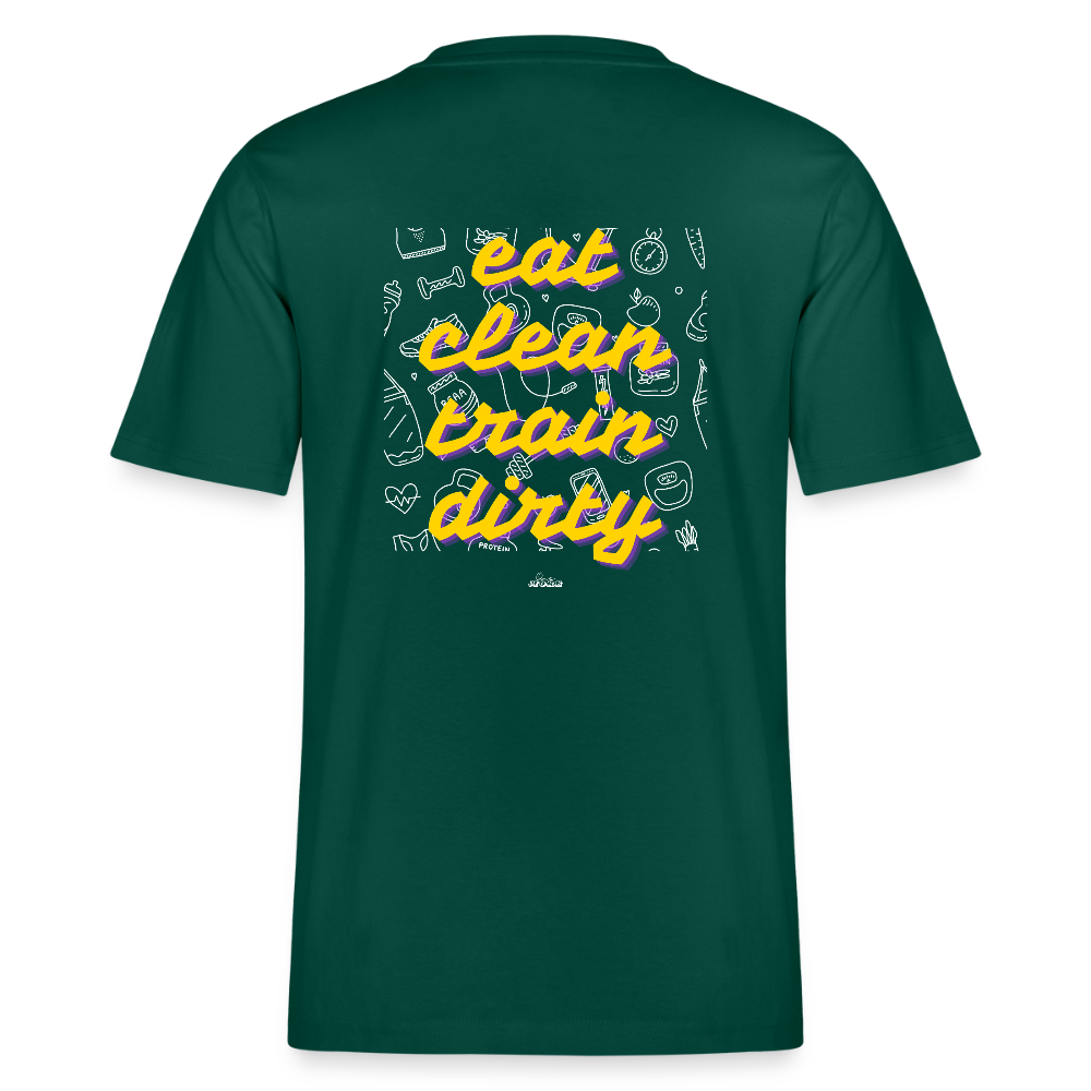 "Eat Clean Train Dirty" Premium Tee White Backprint - forest
