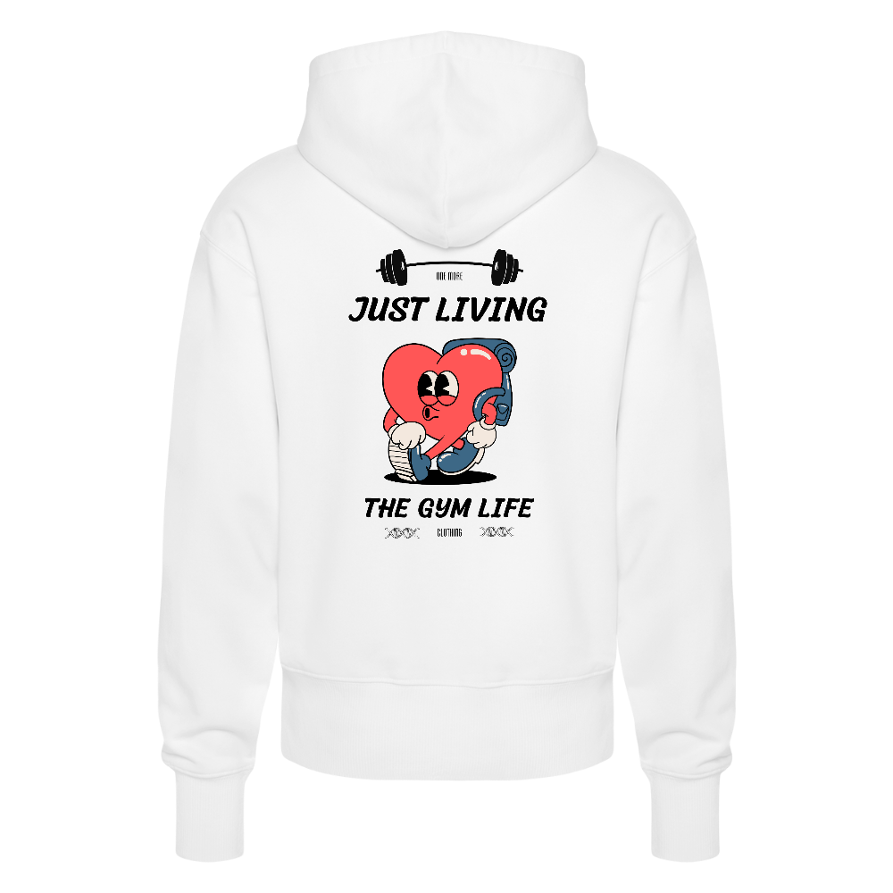 "GYM Life" Premium Hoodie Black Backprint - white