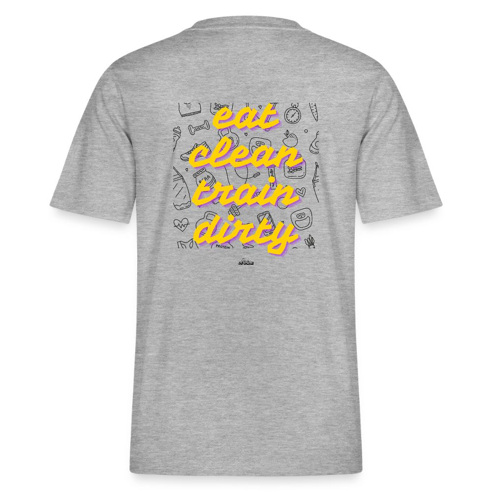 "Eat Clean Train Dirty" Premium Tee Black Backprint - heather grey