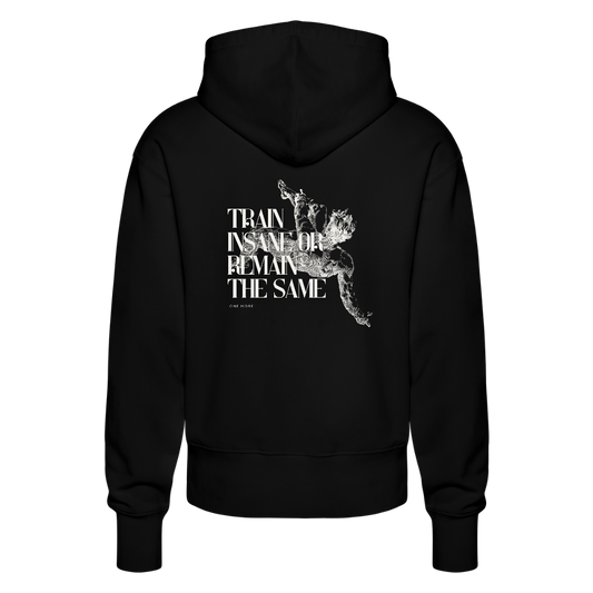 "Train Insane" Premium Hoodie White Backprint - black