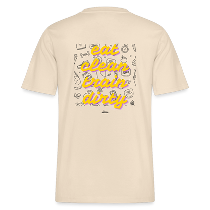 "Eat Clean Train Dirty" Premium Tee Black Backprint - natural raw