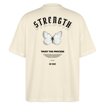 "Strength" Oversized Premium Tee Black Backprint - natural raw
