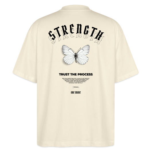 "Strength" Oversized Premium Tee Black Backprint - natural raw
