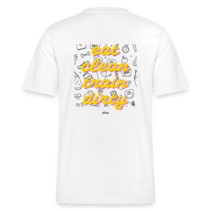 "Eat Clean Train Dirty" Premium Tee Black Backprint - white