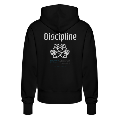 "Discipline" Premium Hoodie White Backprint - black
