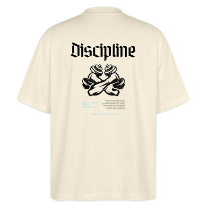 "Discipline" Oversized Premium Tee Black Backprint - natural raw