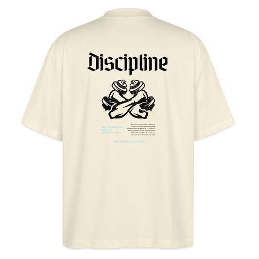 "Discipline" Oversized Premium Tee Black Backprint - natural raw