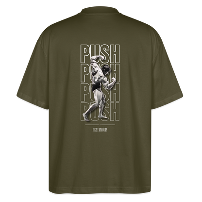 "PUSH" Oversize Premium Tee White Backprint - khaki