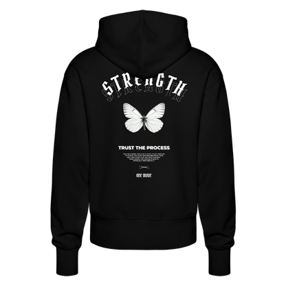 "Strength" Premium Hoodie White Backprint - black
