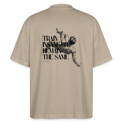 "Train Insane" Oversized Premium Tee Black Backprint - stone