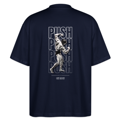 "PUSH" Oversize Premium Tee White Backprint - navy