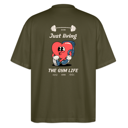"GYM Life" Oversized Premium Tee Beige Backprint - khaki