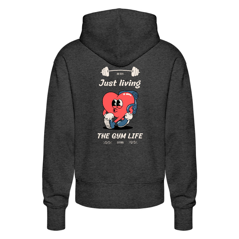 "GYM Life" Premium Hoodie Beige Backprint - dark heather grey