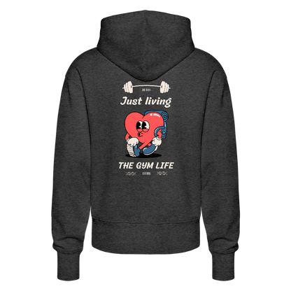 "GYM Life" Premium Hoodie Beige Backprint - dark heather grey