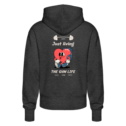 "GYM Life" Premium Hoodie Beige Backprint - dark heather grey