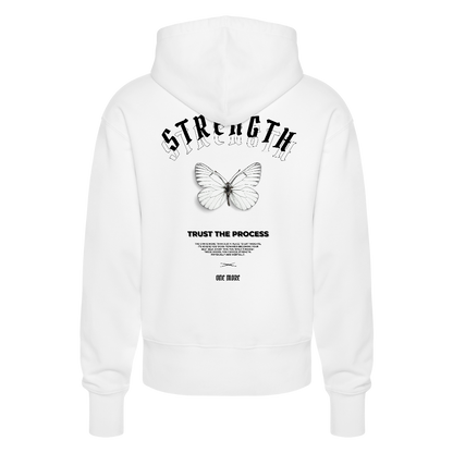 "Strength" Premium Hoodie Black Backprint - white