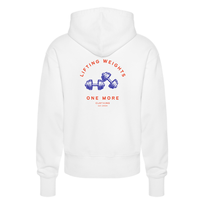 "Lifting Weights" Premium Hoodie Backprint - white