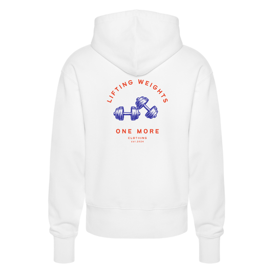 "Lifting Weights" Premium Hoodie Backprint - white