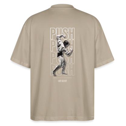 "PUSH" Oversize Premium Tee White Backprint - stone