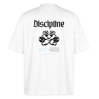 "Discipline" Oversized Premium Tee Black Backprint - white
