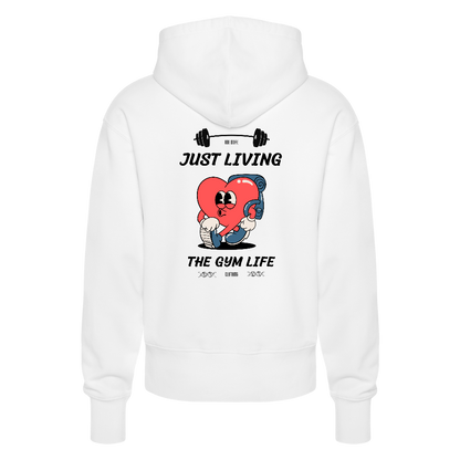 "GYM Life" Premium Hoodie Black Backprint - white