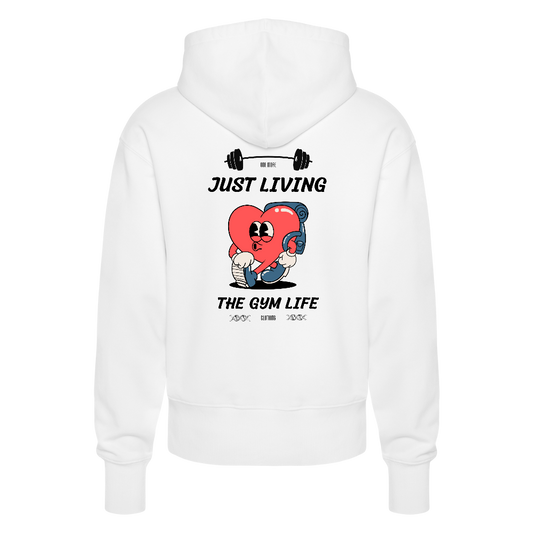 "GYM Life" Premium Hoodie Black Backprint - white