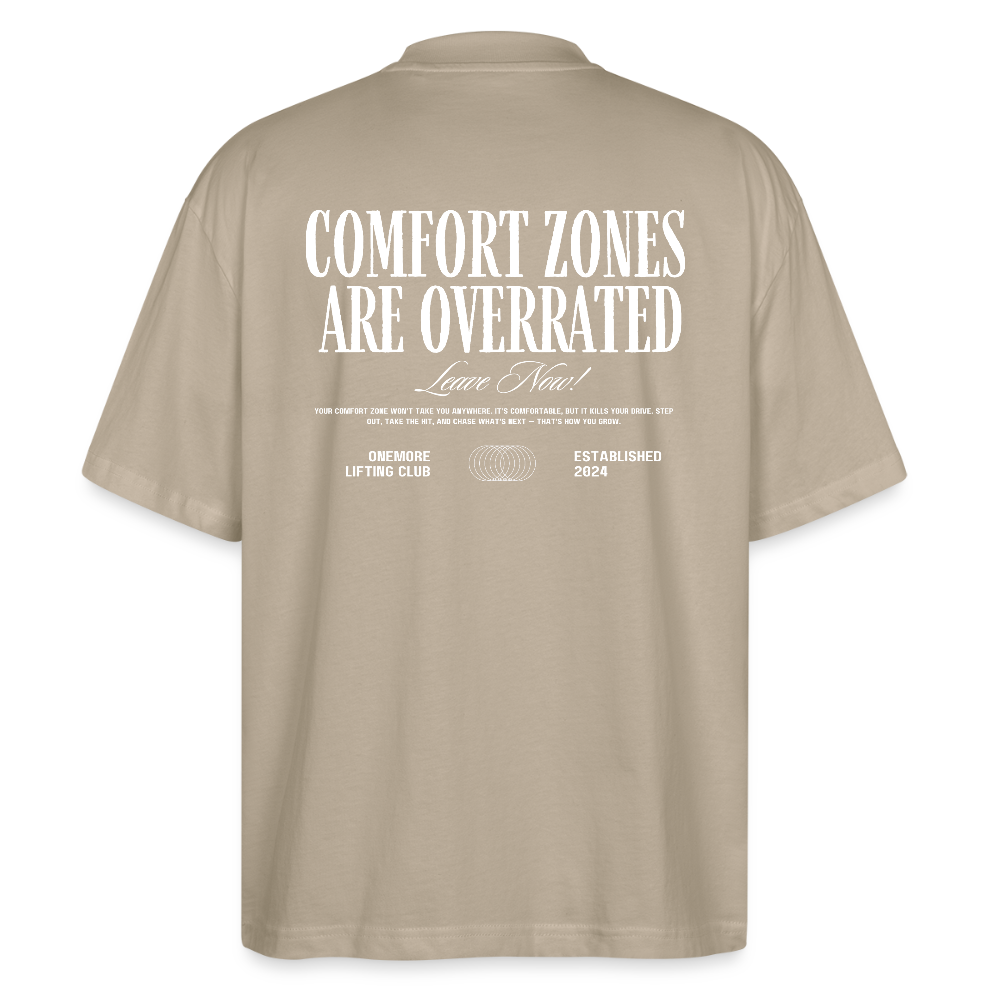 "Comfort Zone" Oversized Premium Tee Backprint - stone
