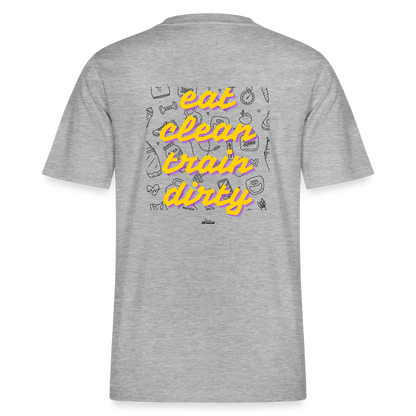 "Eat Clean Train Dirty" Premium Tee Black Backprint - heather grey