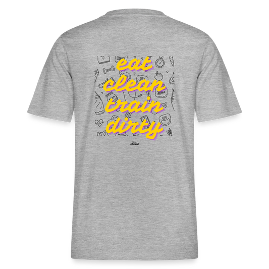 "Eat Clean Train Dirty" Premium Tee Black Backprint - heather grey
