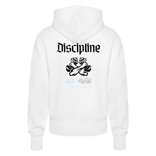 "Discipline" Premium Hoodie Black Backprint - white
