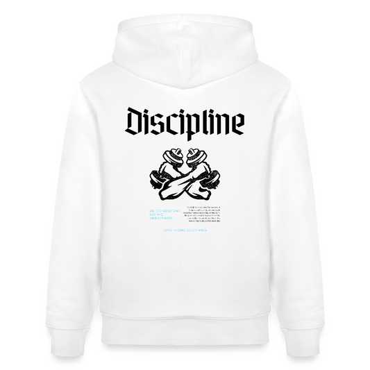 "Discipline" Premium Hoodie Black Backprint - Weiß