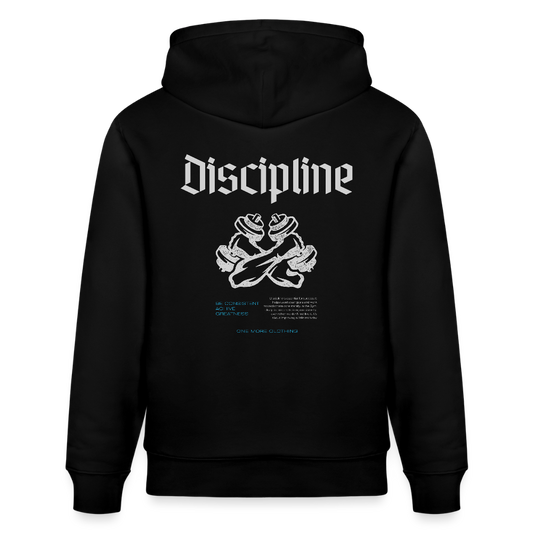 "Discipline" Premium Hoodie White Backprint - Schwarz