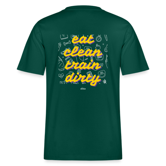 "Eat Clean Train Dirty" Premium T-Shirt White Backprint - Grün