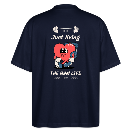 "GYM Life" Oversized Premium T-Shirt Beige Backprint - Navy
