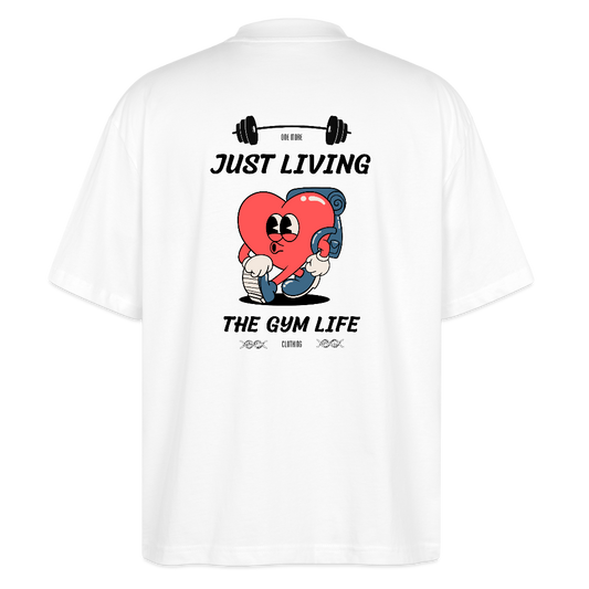 "GYM Life" Oversized Premium T-Shirt Black Backprint - Weiß