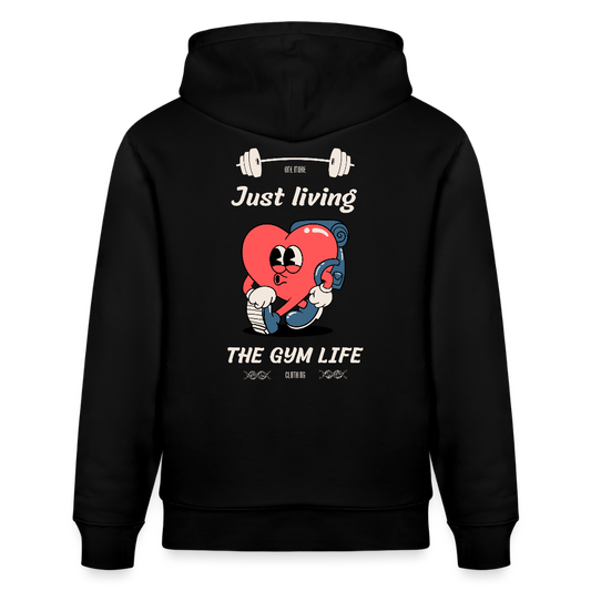 "GYM Life" Premium Hoodie Beige Backprint - Schwarz