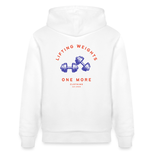 "Lifting Weights" Premium Hoodie Backprint - Weiß