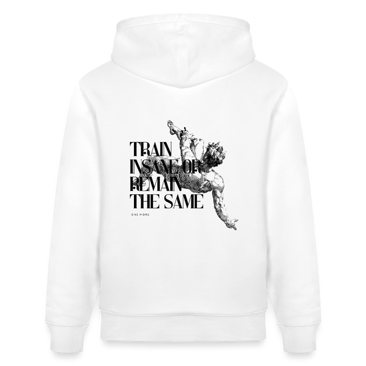 "Train Insane" Premium Hoodie Black Backprint - Weiß
