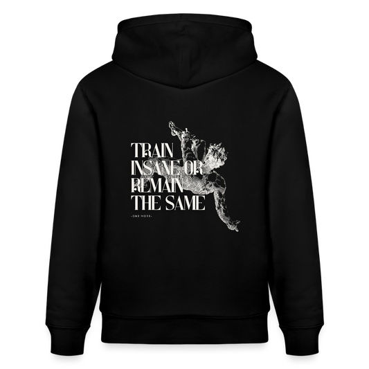 "Train Insane" Premium Hoodie White Backprint - Schwarz